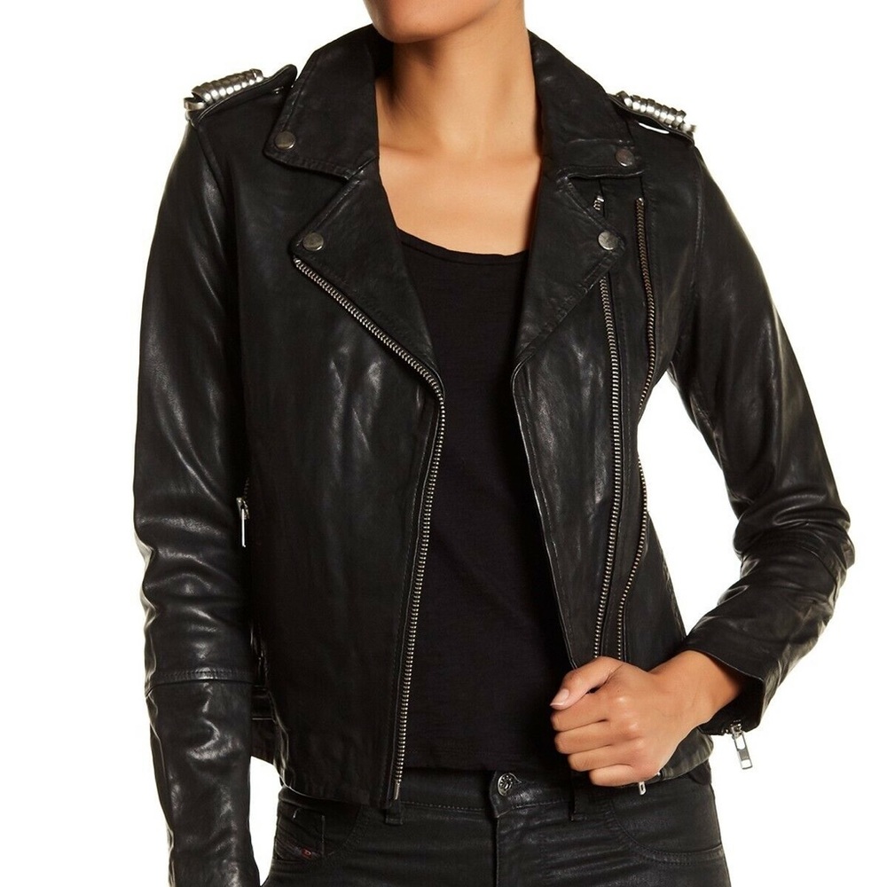 DOMA Women's Leather Biker Jacket Size S